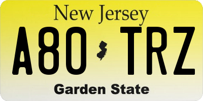 NJ license plate A80TRZ