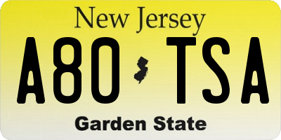 NJ license plate A80TSA
