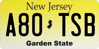 NJ license plate A80TSB