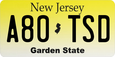 NJ license plate A80TSD