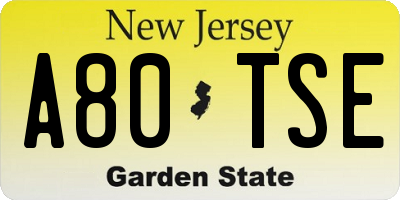 NJ license plate A80TSE