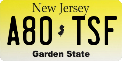 NJ license plate A80TSF