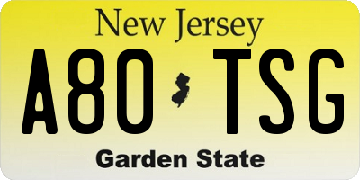 NJ license plate A80TSG