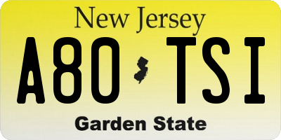 NJ license plate A80TSI