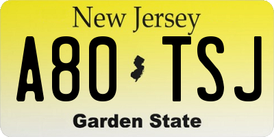 NJ license plate A80TSJ