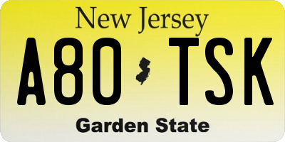 NJ license plate A80TSK