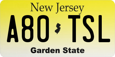NJ license plate A80TSL
