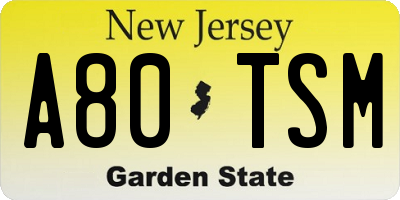 NJ license plate A80TSM