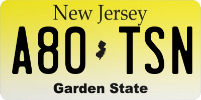 NJ license plate A80TSN