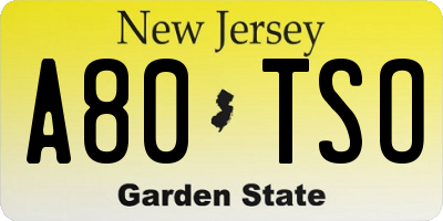 NJ license plate A80TSO