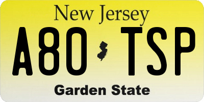 NJ license plate A80TSP