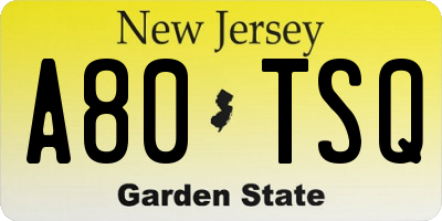 NJ license plate A80TSQ