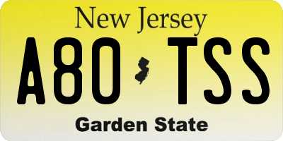 NJ license plate A80TSS