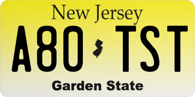 NJ license plate A80TST
