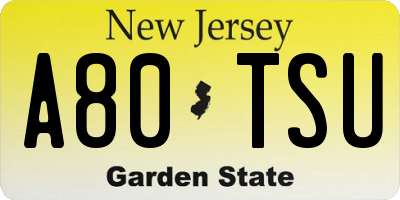 NJ license plate A80TSU