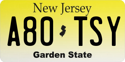 NJ license plate A80TSY