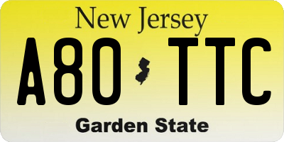 NJ license plate A80TTC