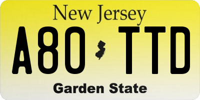 NJ license plate A80TTD