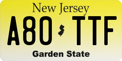 NJ license plate A80TTF