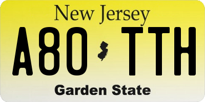 NJ license plate A80TTH
