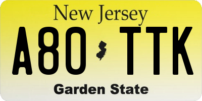 NJ license plate A80TTK