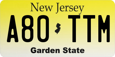 NJ license plate A80TTM