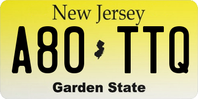 NJ license plate A80TTQ