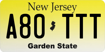 NJ license plate A80TTT