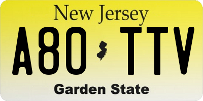 NJ license plate A80TTV
