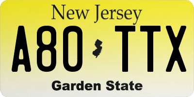 NJ license plate A80TTX
