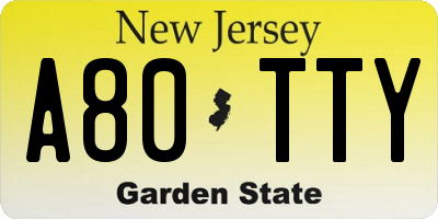 NJ license plate A80TTY