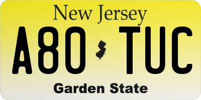 NJ license plate A80TUC