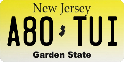 NJ license plate A80TUI