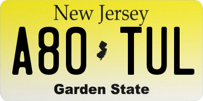 NJ license plate A80TUL