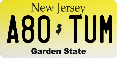 NJ license plate A80TUM