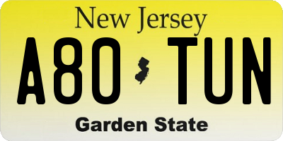 NJ license plate A80TUN