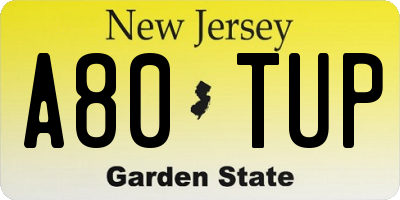 NJ license plate A80TUP