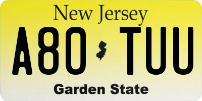 NJ license plate A80TUU