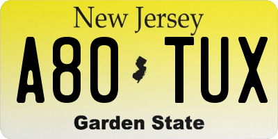 NJ license plate A80TUX
