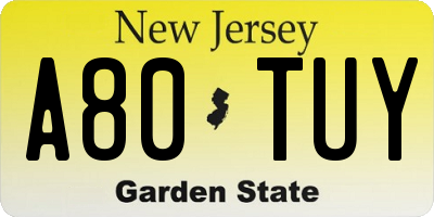 NJ license plate A80TUY