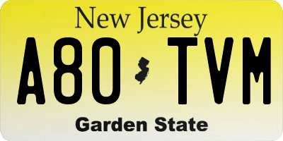 NJ license plate A80TVM