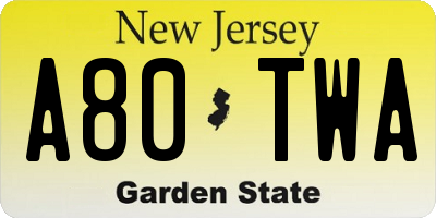 NJ license plate A80TWA
