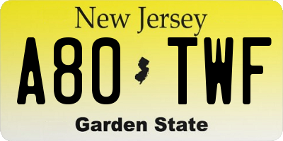 NJ license plate A80TWF