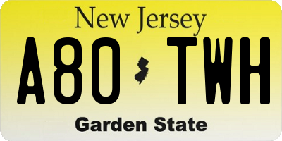 NJ license plate A80TWH
