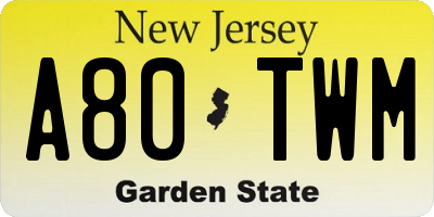 NJ license plate A80TWM