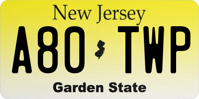 NJ license plate A80TWP