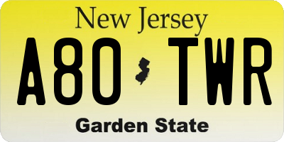 NJ license plate A80TWR