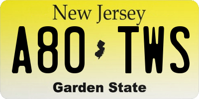 NJ license plate A80TWS