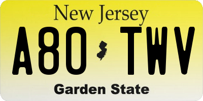 NJ license plate A80TWV