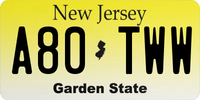 NJ license plate A80TWW